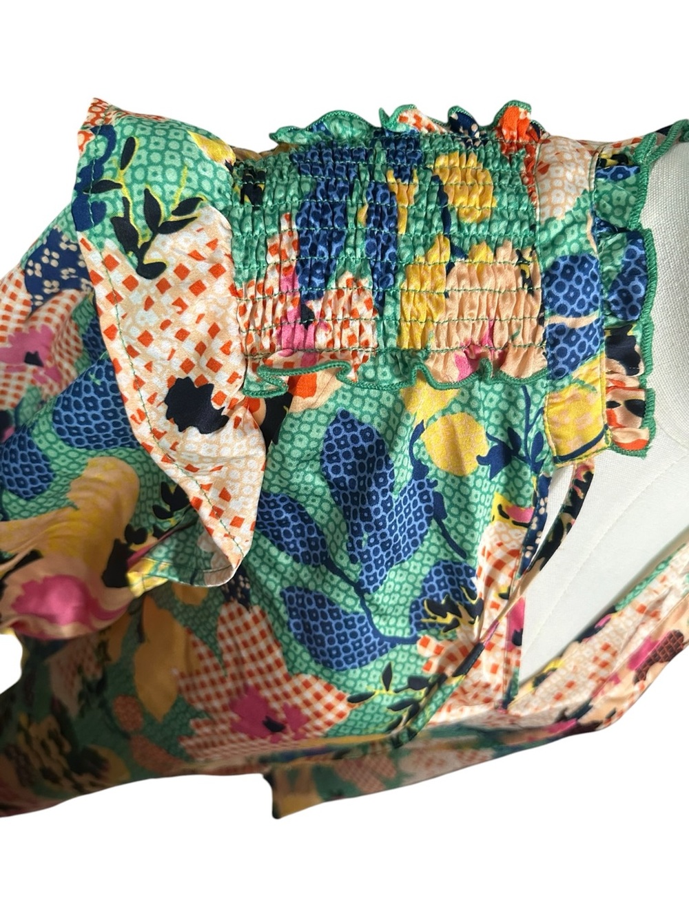 entro Multicolor Floral Patchwork V-Neck Ruffle Sleeve Top - Picture 4 of 9